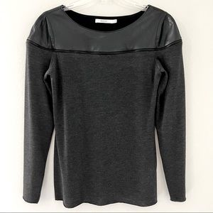 Bailey 44 Black Faux Leather Dark Gray Wool Blend Long Sleeve Sweater